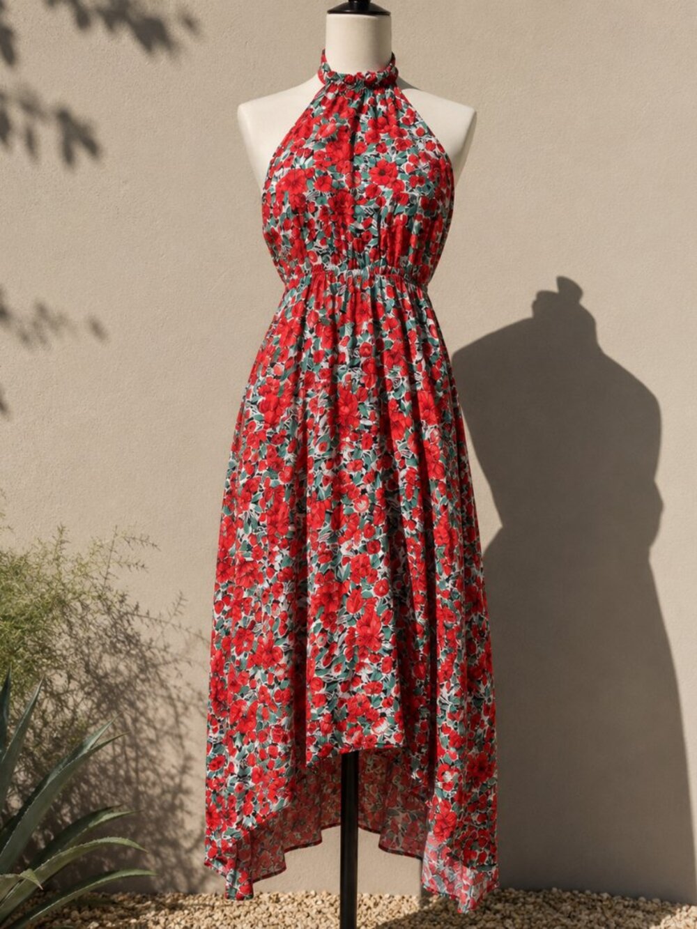 Red Floral Halter Sundress | Cottagecore, Americana, Summer Picnic Dress